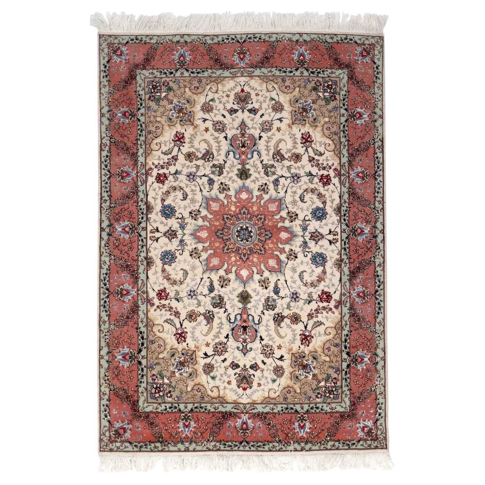 3'4" x 5' Classic Tabriz Hand-Knotted Wool & Silk Rug – Handmade Turkish Floral