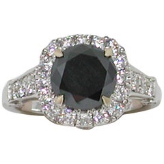 3.40 Carat 18 Karat White Gold Black Diamond Engagement Ring