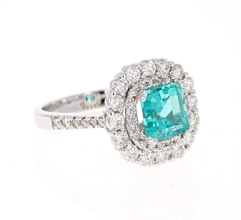 3 40 Carat Apatite Diamond Ring  14 Karat White Gold Ring  