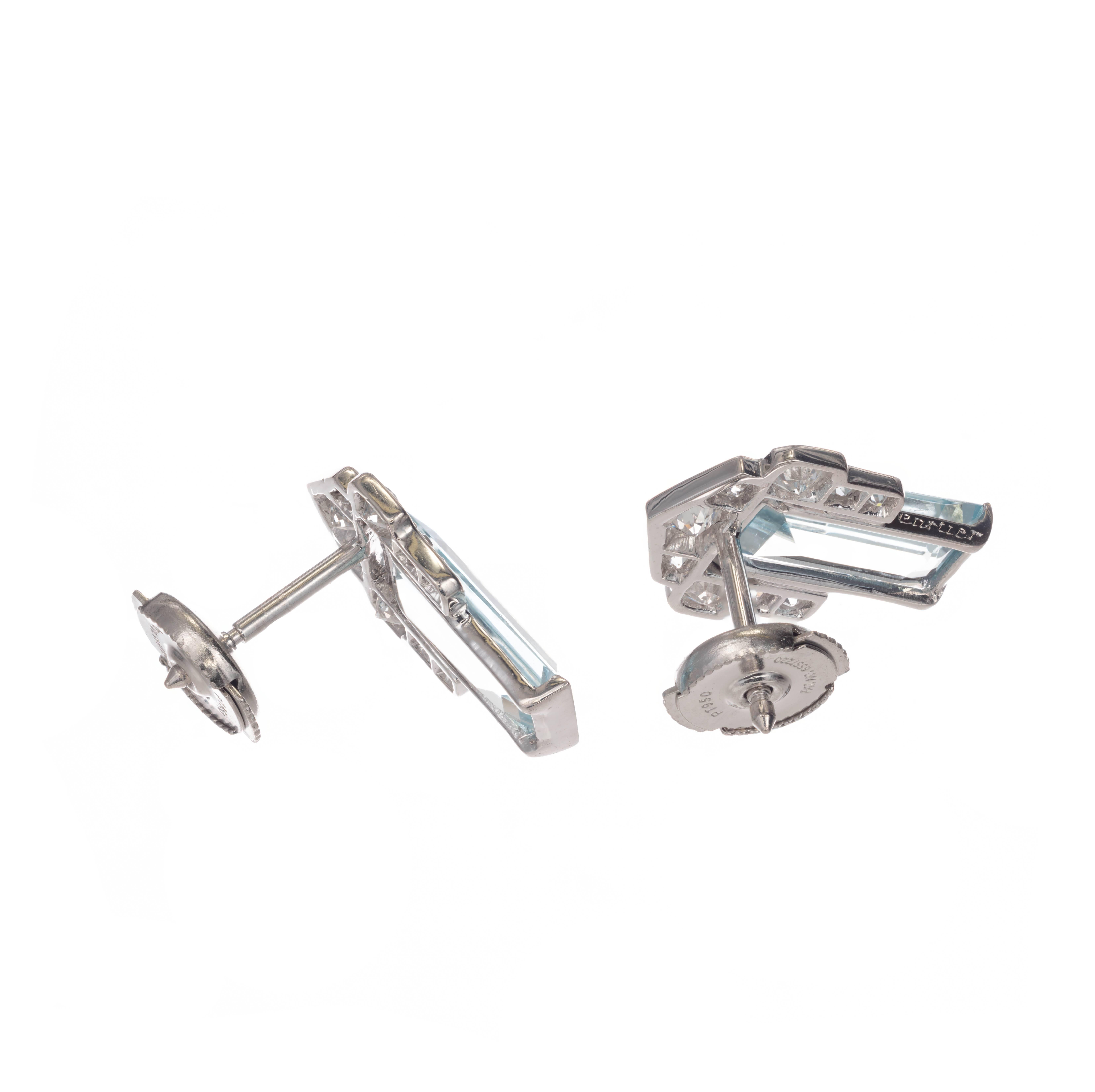 3.40 Carat Aqua Diamond Art Deco Cluster Earrings In Good Condition In Stamford, CT