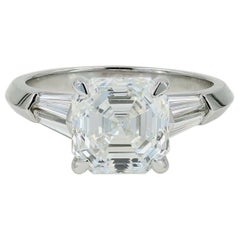 3.40 Carat Asscher Cut Diamond Ring with 4 Baguette Cut Diamonds in Platinum