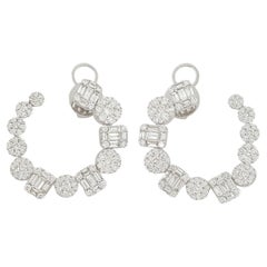 3.40 Carat Baguette and Round Brilliant Cut Diamond Earrings Set in 18k Gold
