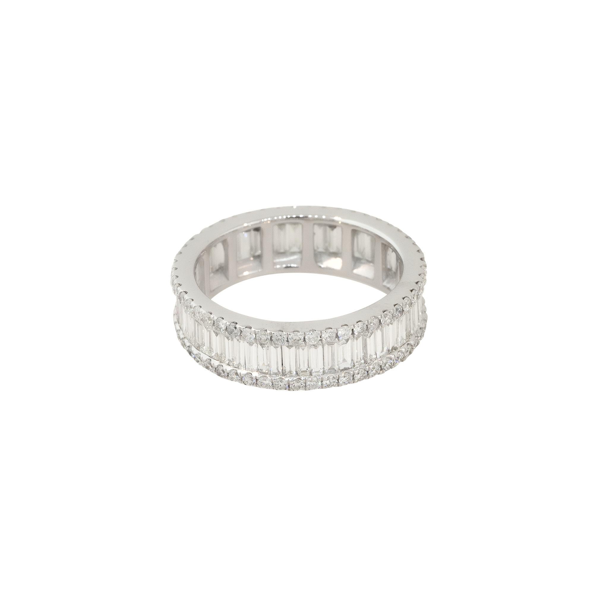 3.40 Carat Baguette and Round Brilliant Cut Diamond Eternity Band 14 Karat In Excellent Condition For Sale In Boca Raton, FL