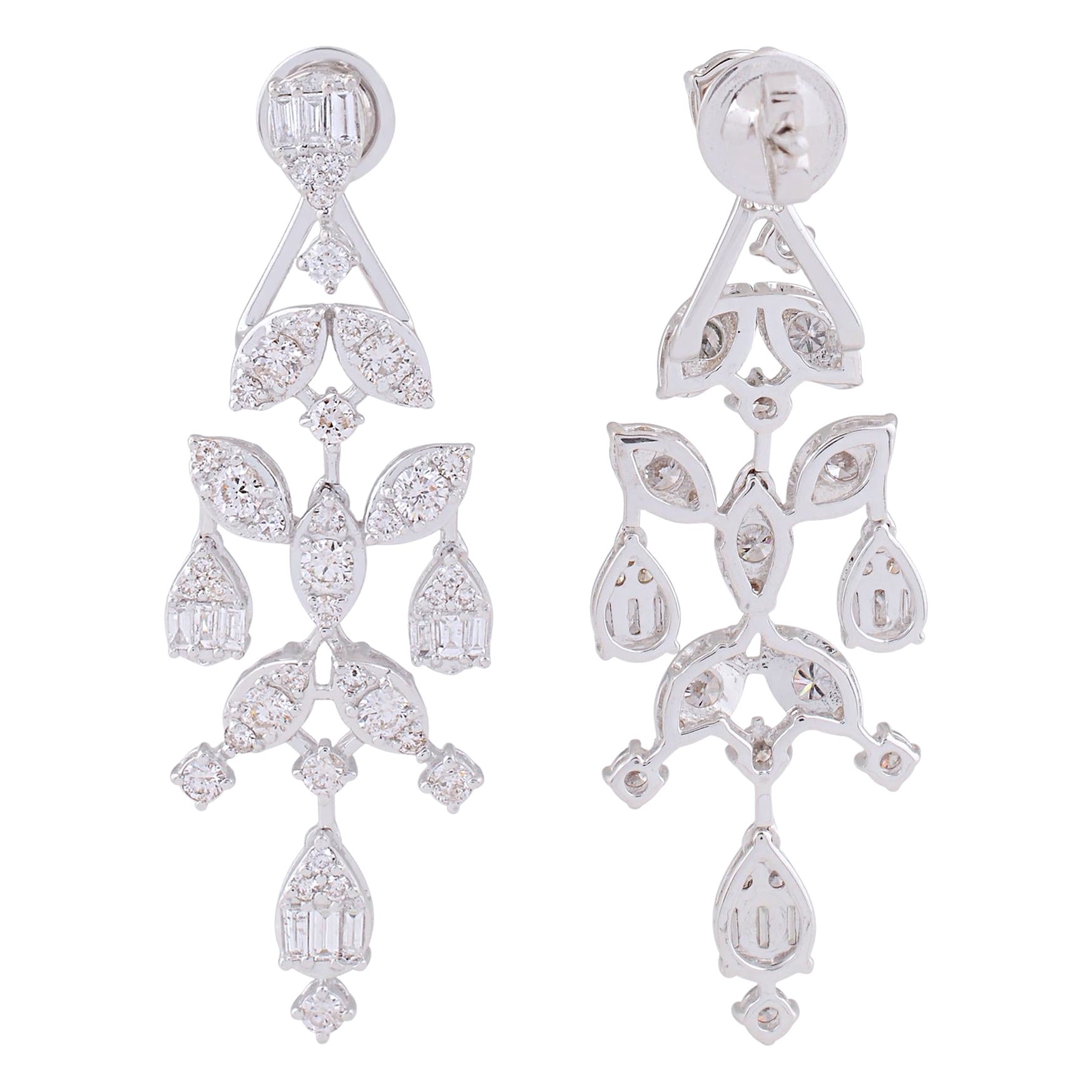 3,40 Karat Baguette-Diamant-Jacket-Ohrringe 14 Karat Weißgold Handgefertigter Schmuck im Angebot