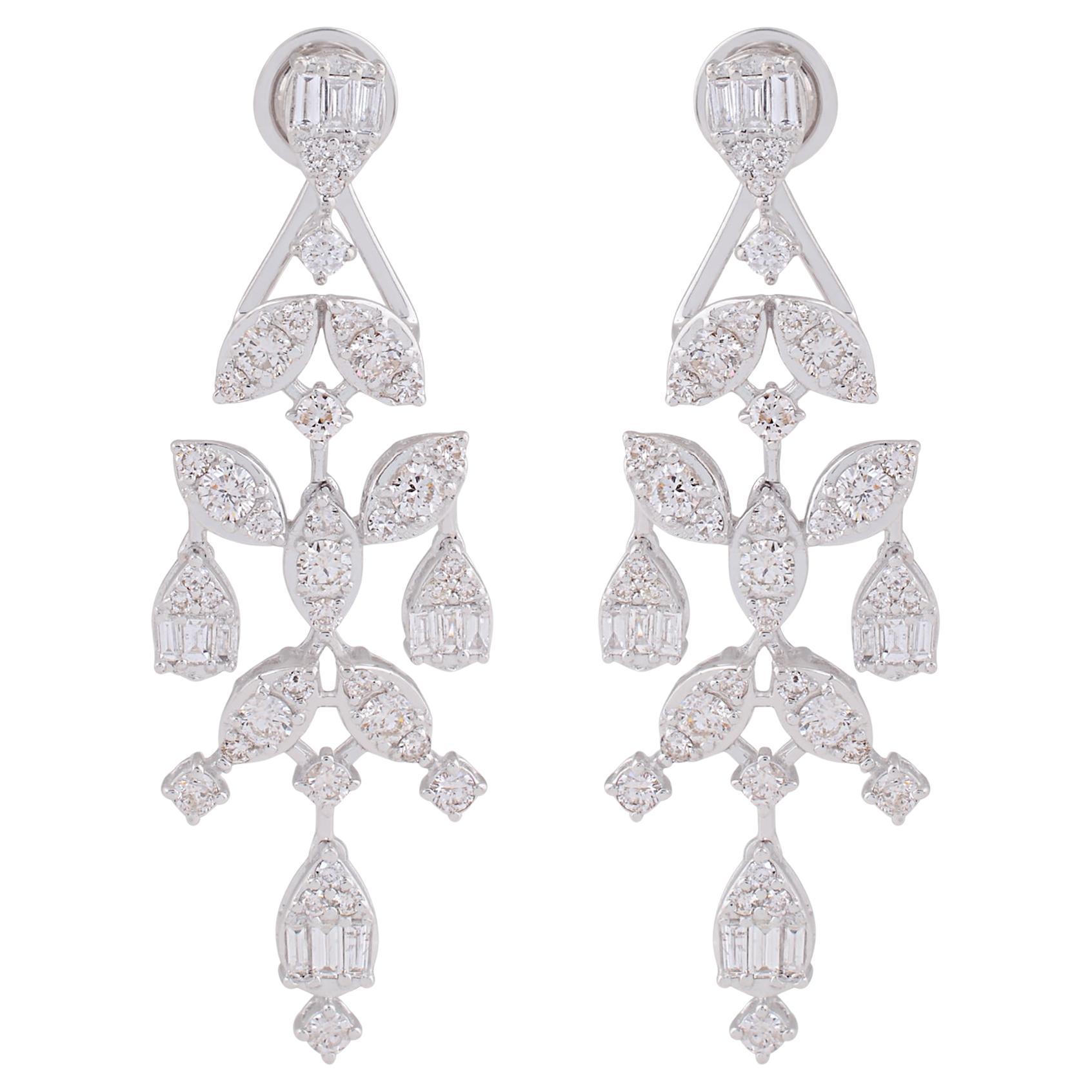 Boucles d'oreilles veste en or blanc 14 carats avec diamants baguettes de 3,40 carats, fabrication artisanale