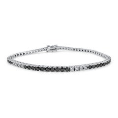 3,40 Karat schwarzer und weißer Diamant Tennis-Armband in 14K Weißgold, 7 Zoll