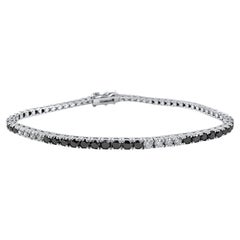 3.40 Carat Black and White Diamond Tennis Bracelet in 14K White Gold, 7 Inches