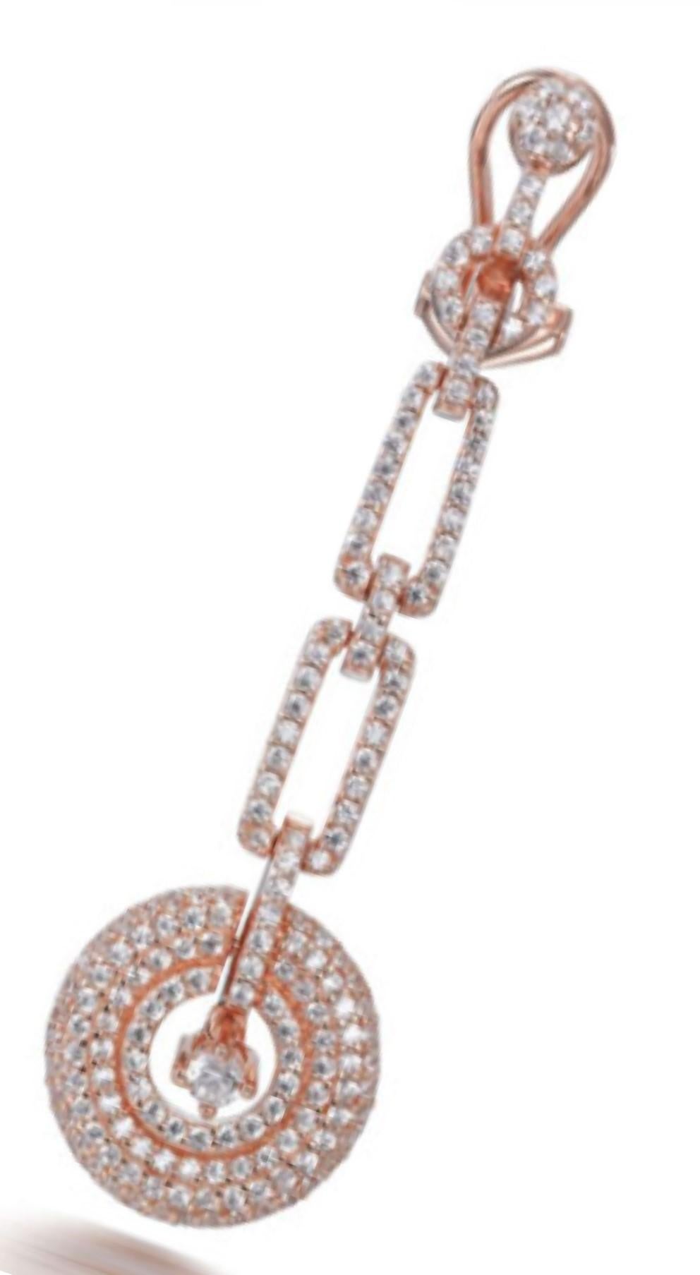 3.40 Carat Cubic Zirconia Rose Gold Art Deco Style Circular Drop Earrings In New Condition For Sale In London, GB