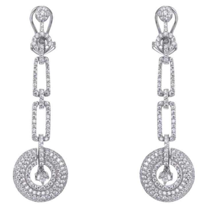 3.40 Carat Cubic Zirconia Sterling Silver Art Deco Style Circular Drop Earrings For Sale 1