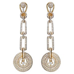 3.40 Carat Cubic Zirconia Yellow Gold Art Deco Style Circular Drop Earrings