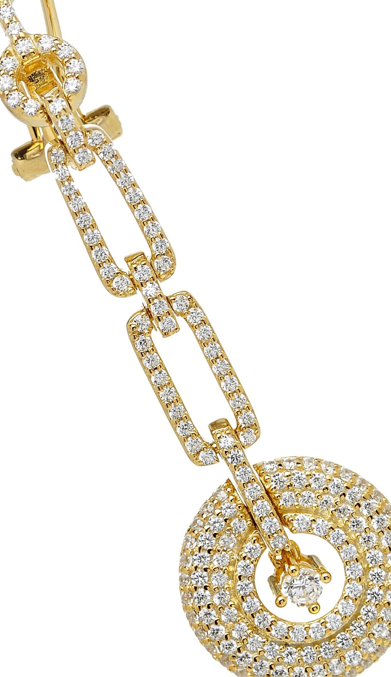 Women's 3.40 Carat Cubic Zirconia Yellow Gold Art Deco Style Circular Drop Earrings For Sale