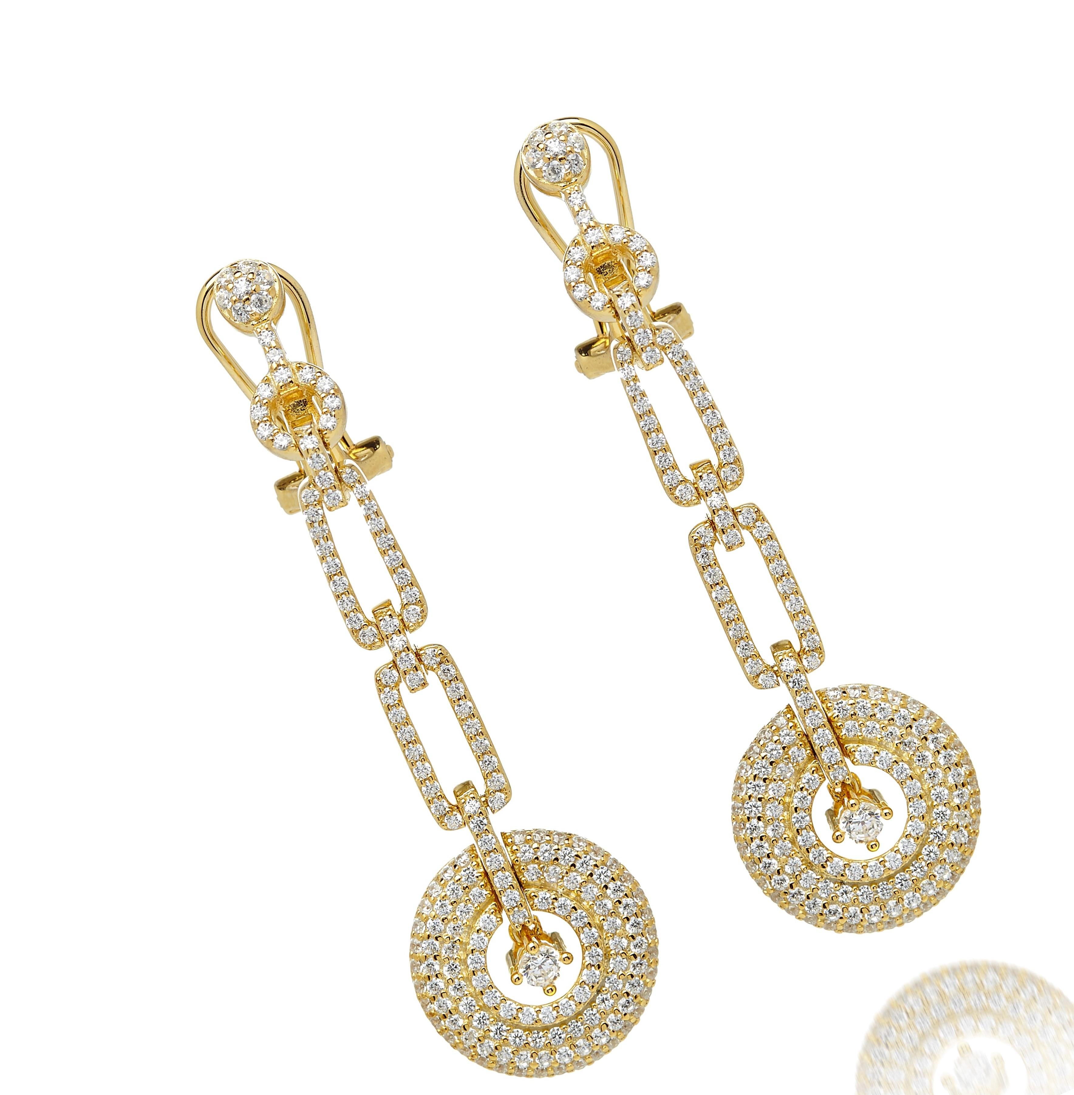 Boucles d'oreilles circulaires de style Art déco en or jaune avec zirconia cubique de 3,40 carats en vente 1