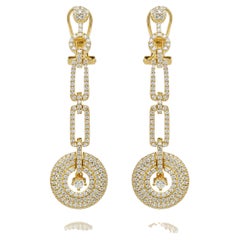 Boucles d'oreilles circulaires de style Art déco en or jaune avec zirconia cubique de 3,40 carats