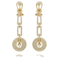 3.40 Carat Cubic Zirconia Yellow Gold Art Deco Style Circular Drop Earrings