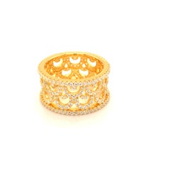3.40 Carat Cubic Zirconia Yellow Gold Plated Filigree Crown Wedding Band Ring