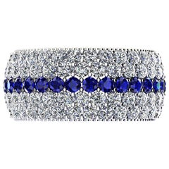 3.40 Carat Diamond 1.00 Carat Blue Sapphires Wide 18 Karat Gold Band