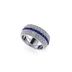 3.40 Carat Diamond 1.00 Carat Blue Sapphires Wide 18 Karat Gold Band