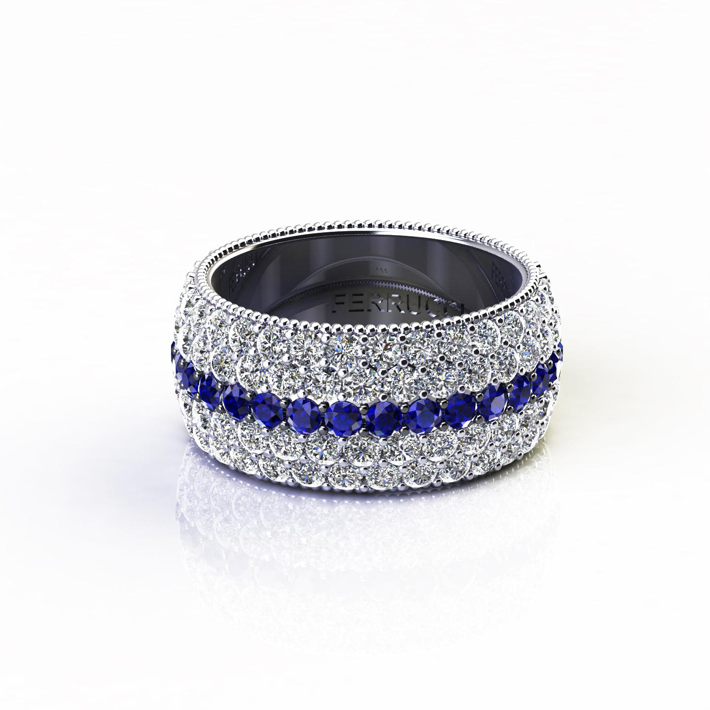 3.40 Carat Diamond 1.00 Carat Blue Sapphires Wide 18 Karat Gold Band In New Condition For Sale In New York, NY