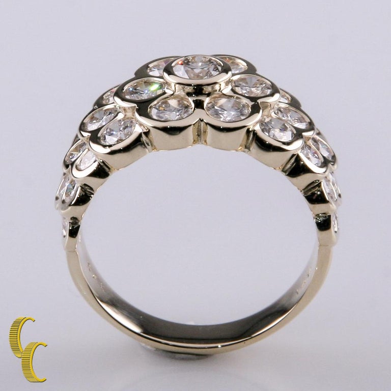 3.40 Carat Diamond 14 Karat Yellow Gold Bezel Set Terraced Cluster Ring