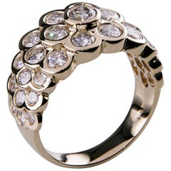3.40 Carat Diamond 14 Karat Yellow Gold Bezel Set Terraced Cluster Ring