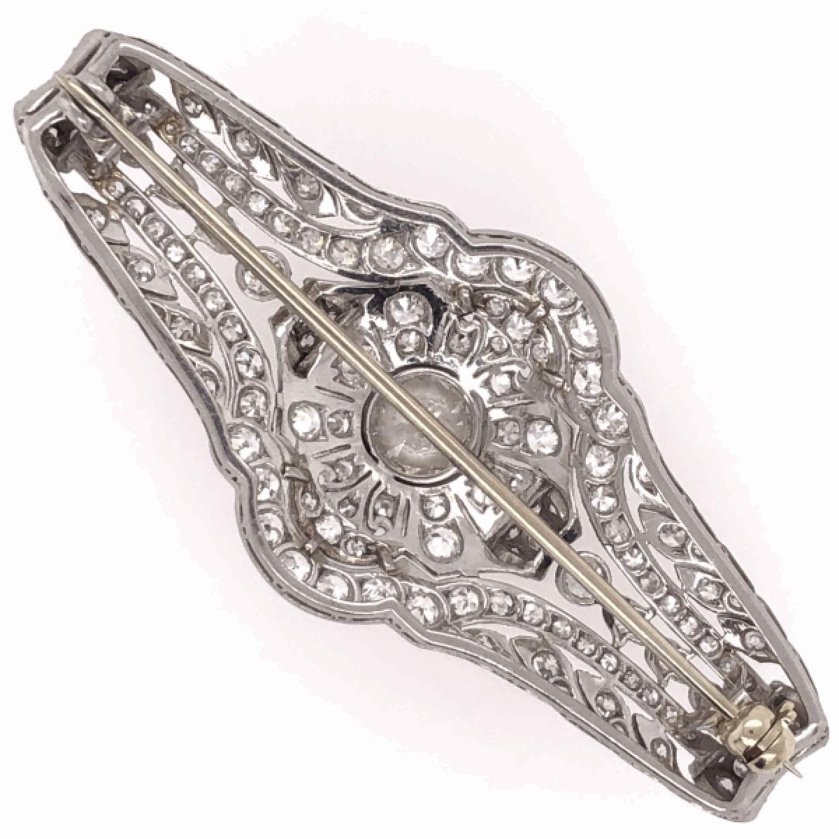 Old European Cut Vintage Diamond Art Deco Platinum Filigree Brooch Pin Estate Fine Jewelry For Sale