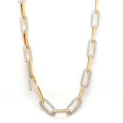 3.40 Carat Diamond Chain Link 14 Karat Yellow Gold Necklace