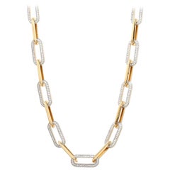 3.40 Carat Diamond Chain Link 14 Karat Yellow Gold Necklace