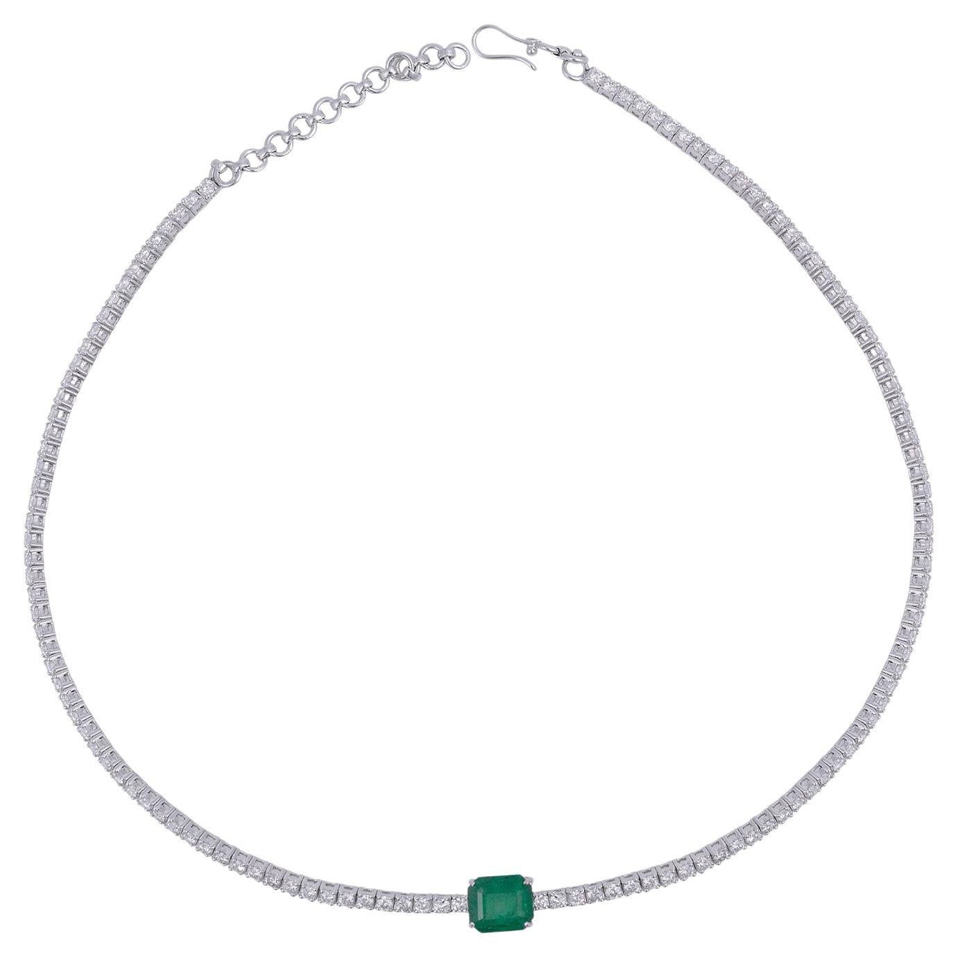 Collier tennis en or 14 carats avec diamants et émeraudes de 3,40 carats