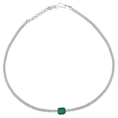 3.40 Carat Emerald 14 Karat Gold Diamond Tennis Necklace