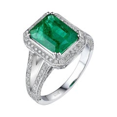 3.40 Carat Emerald Diamond Ring 18 Karat White Gold