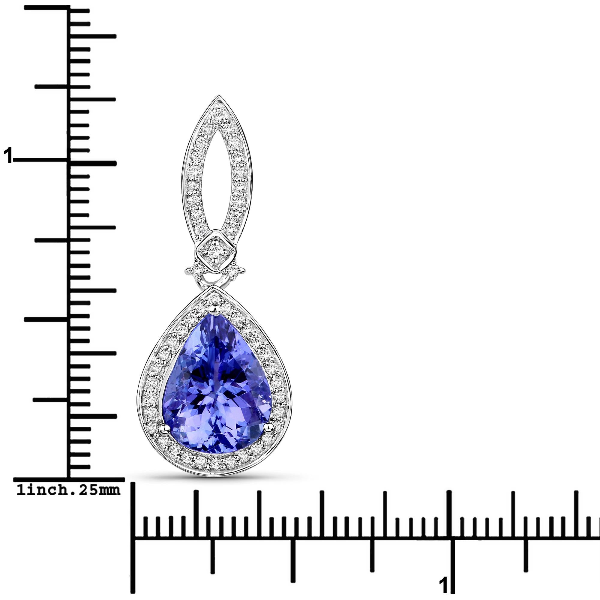 3.40 Carat Genuine Tanzanite and White Diamond 14 Karat White Gold Pendant In New Condition In Great Neck, NY