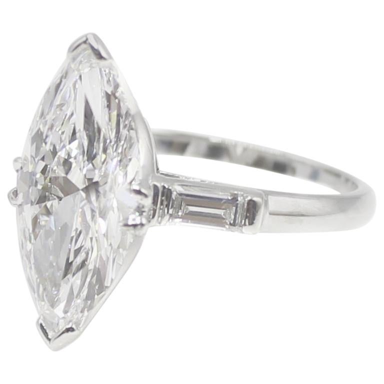 Bague Golconda D en diamant marquise de 3,40 carats sans défaut interne Excellent état - En vente à New York, NY