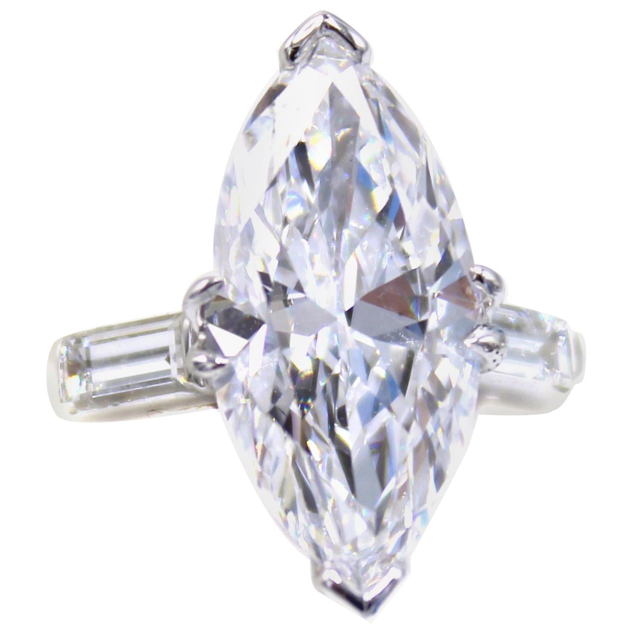 Bague Golconda D en diamant marquise de 3,40 carats sans défaut interne en vente