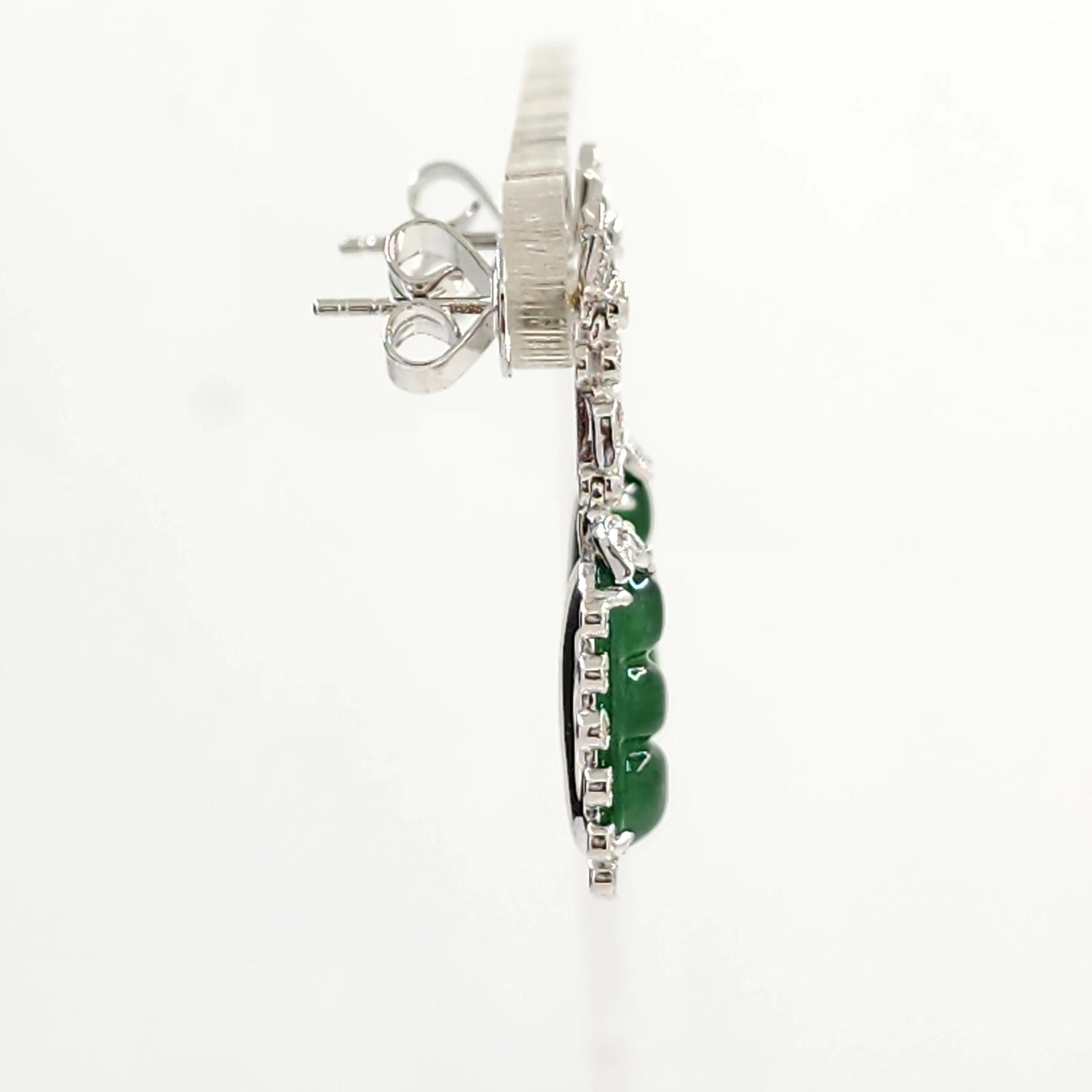3.40 Carat Jade and Diamond Drop Earring in Platiunum and 18 Karat Gold In New Condition For Sale In Hong Kong, HK