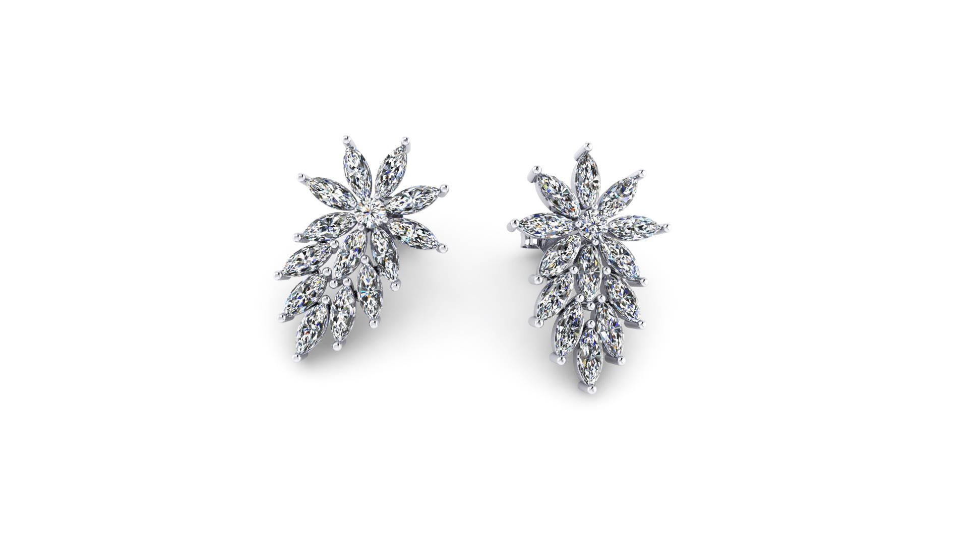 Taille Marquise Boucles d'oreilles en platine avec diamants marquises de 3,40 carats  en vente