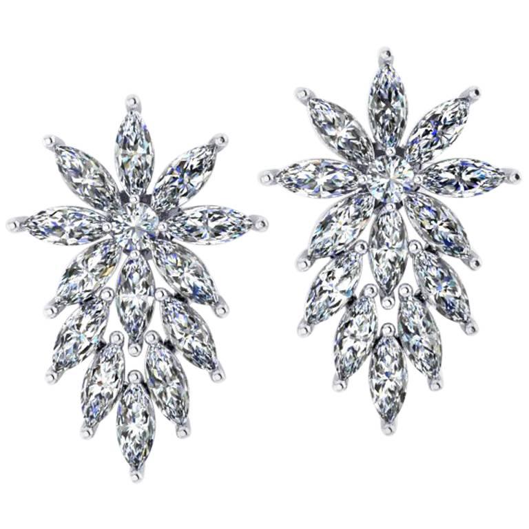 3.40 Carat Marquise Diamonds Star Platinum Earrings