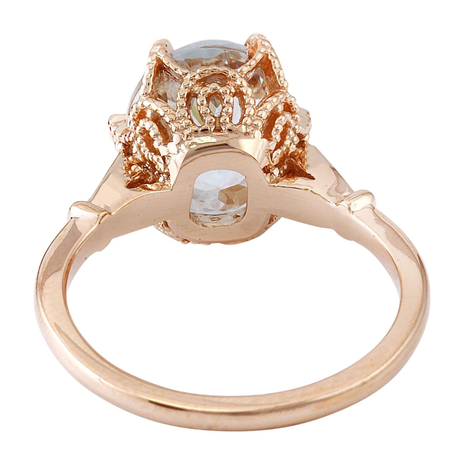 Oval Cut 3.40 Carat Natural Aquamarine 14 Karat Solid Rose Gold Diamond Ring For Sale