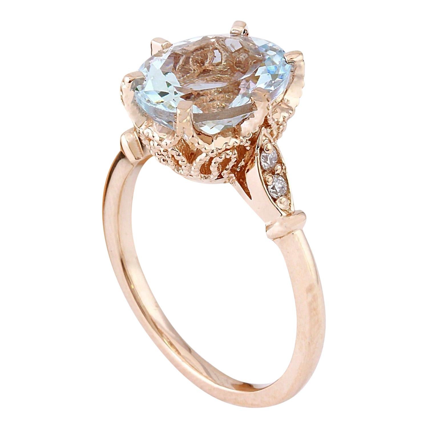 3.40 Carat Natural Aquamarine 14 Karat Solid Rose Gold Diamond Ring In New Condition For Sale In Los Angeles, CA