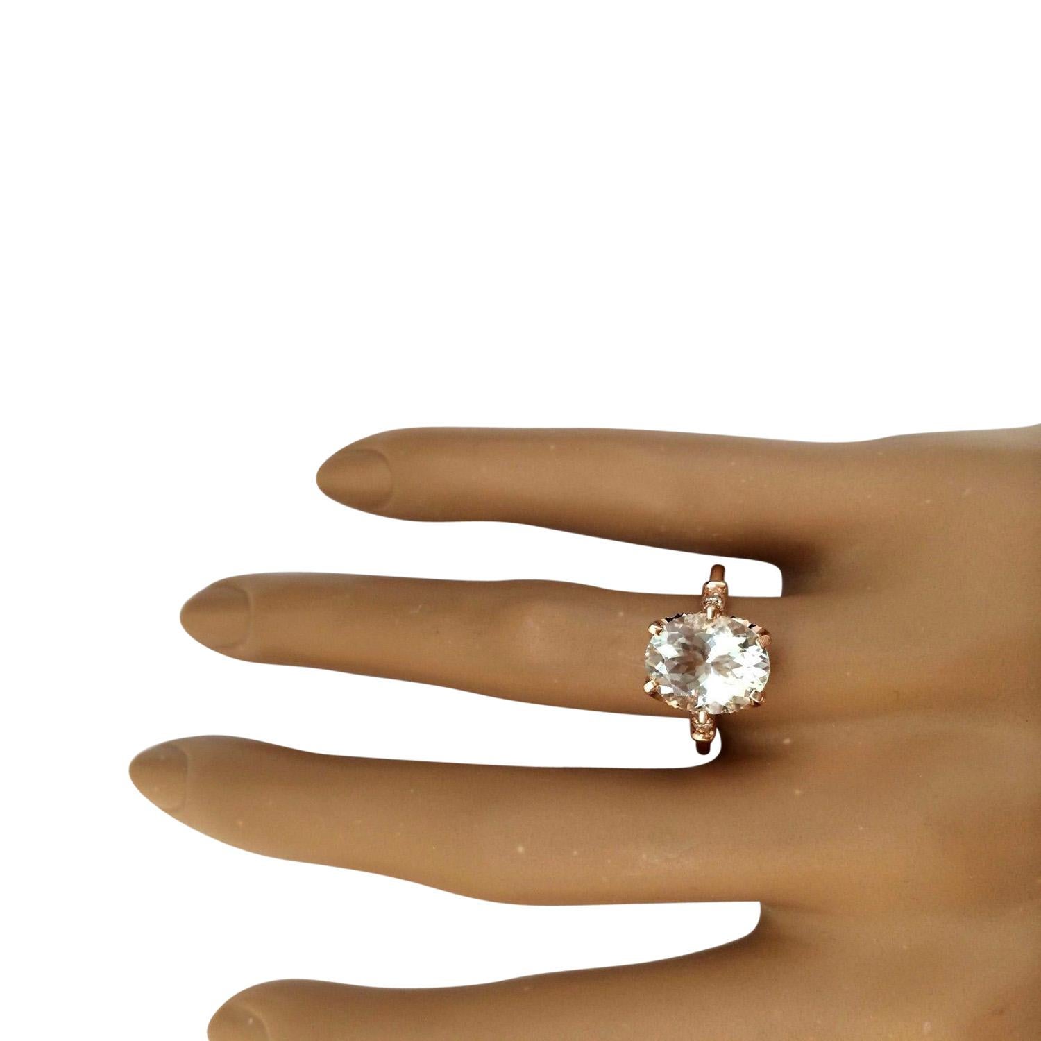 Women's 3.40 Carat Natural Aquamarine 14 Karat Solid Rose Gold Diamond Ring For Sale