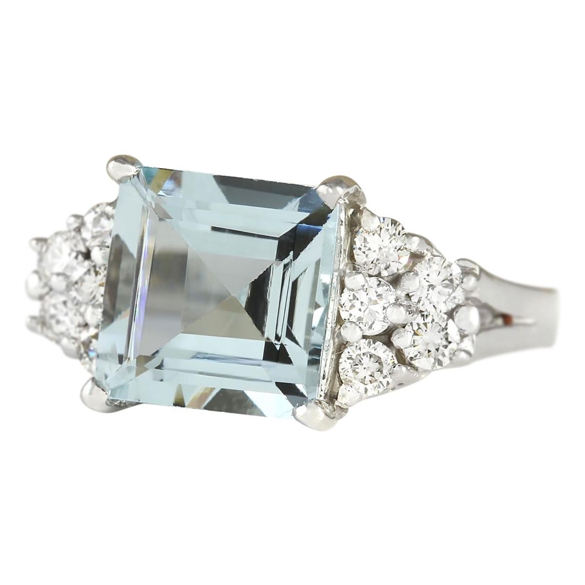 Stamped: 14K White Gold
Total Ring Weight: 5.0 Grams
Total Natural Aquamarine Weight is 3.00 Carat (Measures: 9.00x9.00 mm)
Color: Blue
Total Natural Diamond Weight is 0.40 Carat
Color: F-G, Clarity: VS2-SI1
Face Measures: 9.00x18.45 mm
Sku: