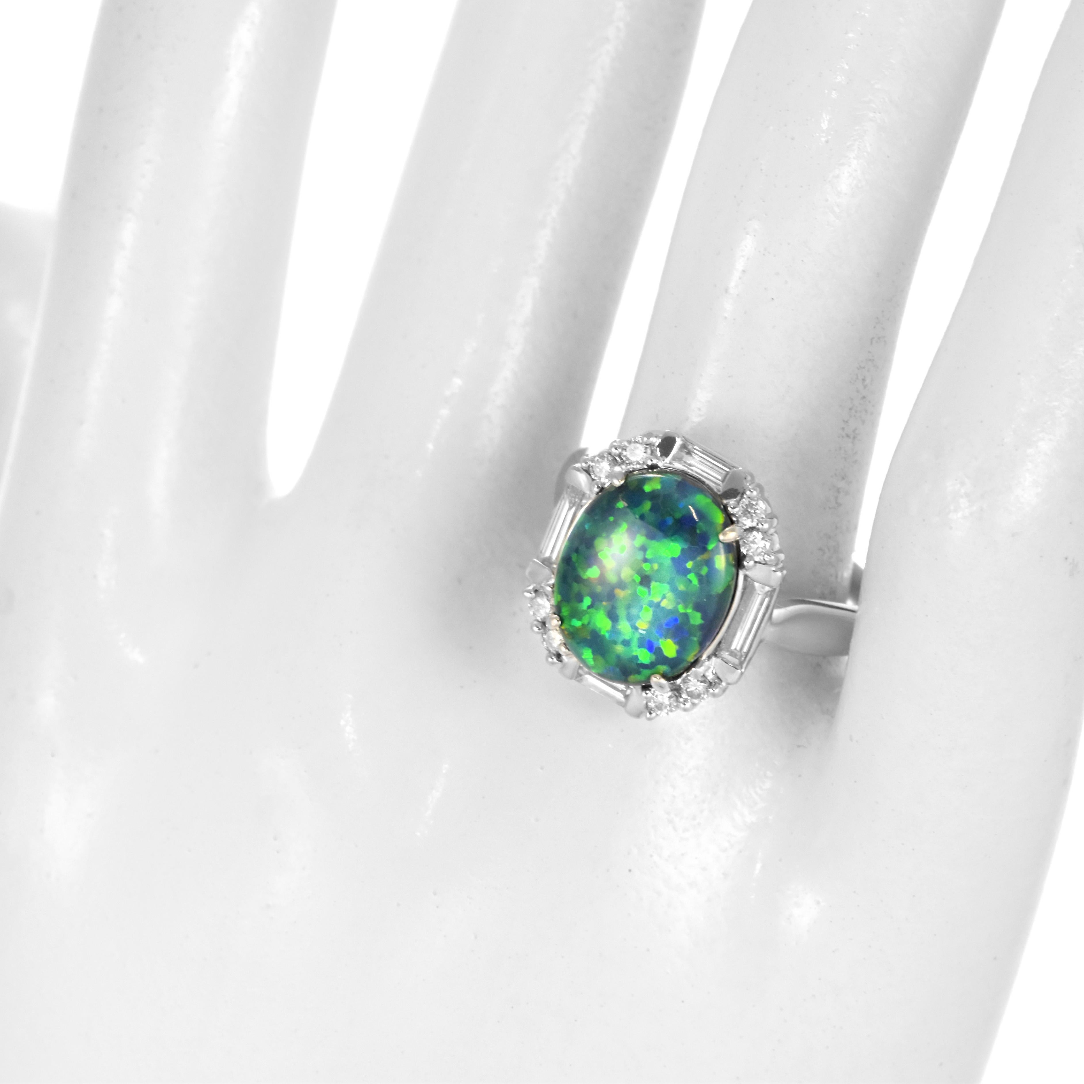 3.40 Carat Natural Australian Black Opal and Diamond Ring Made in Platinum For Sale 1