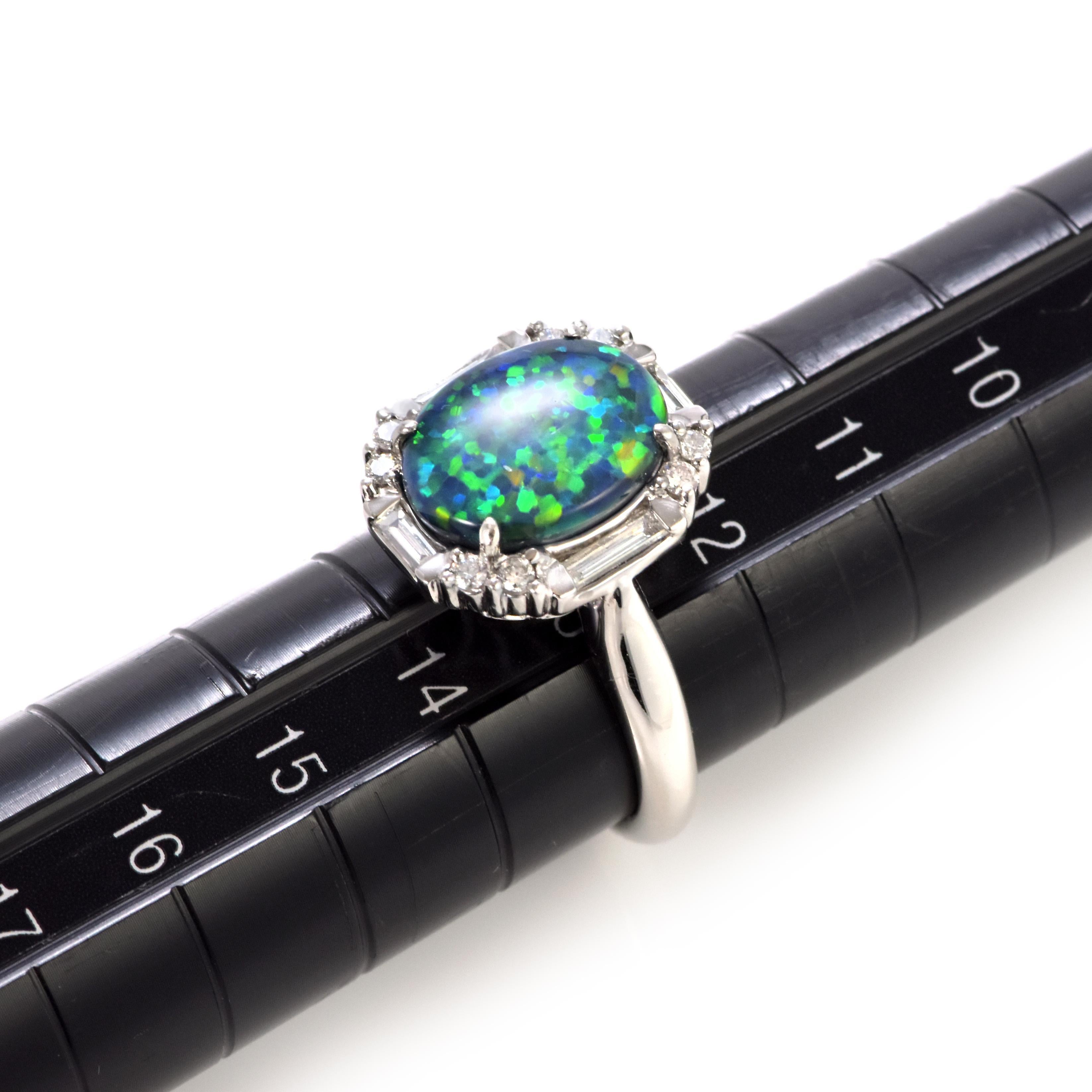 3.40 Carat Natural Australian Black Opal and Diamond Ring Made in Platinum For Sale 2