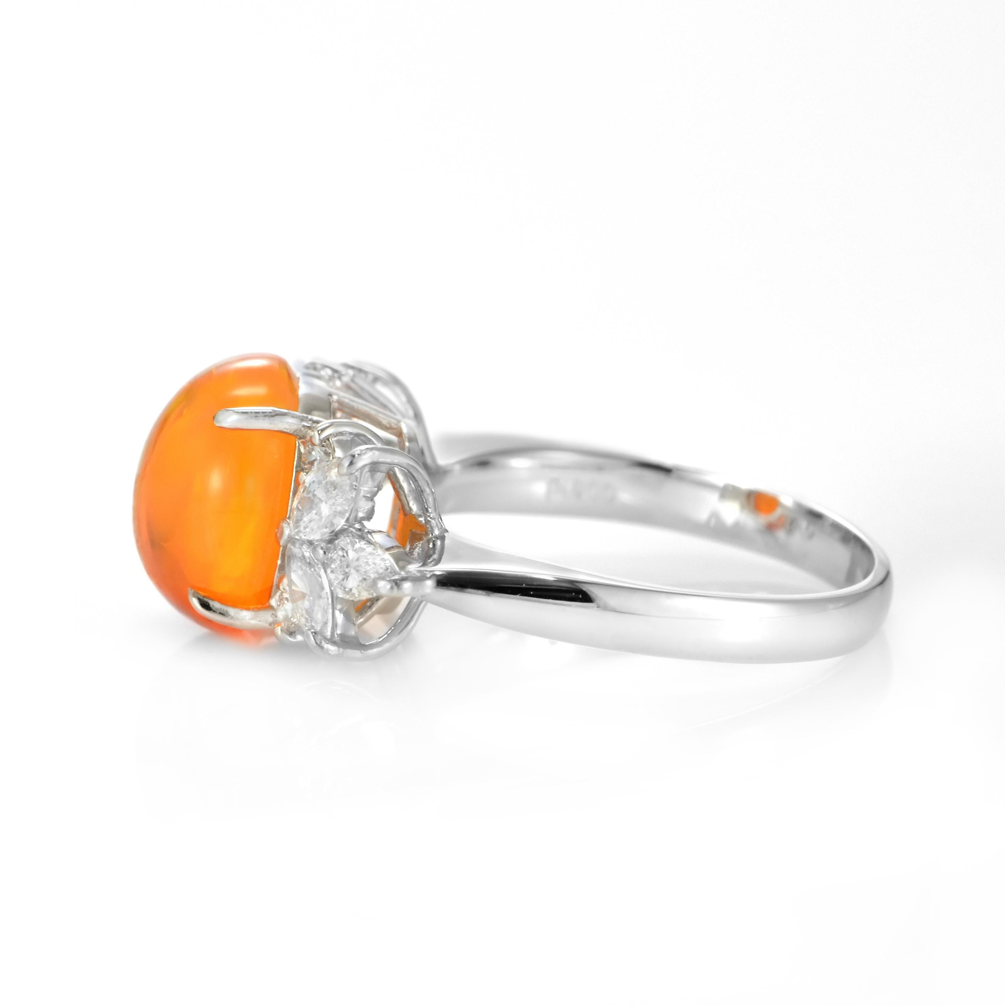 3.40 Carat Natural Caribbean Fire Opal and Diamond Ring Made in Platinum For Sale 4