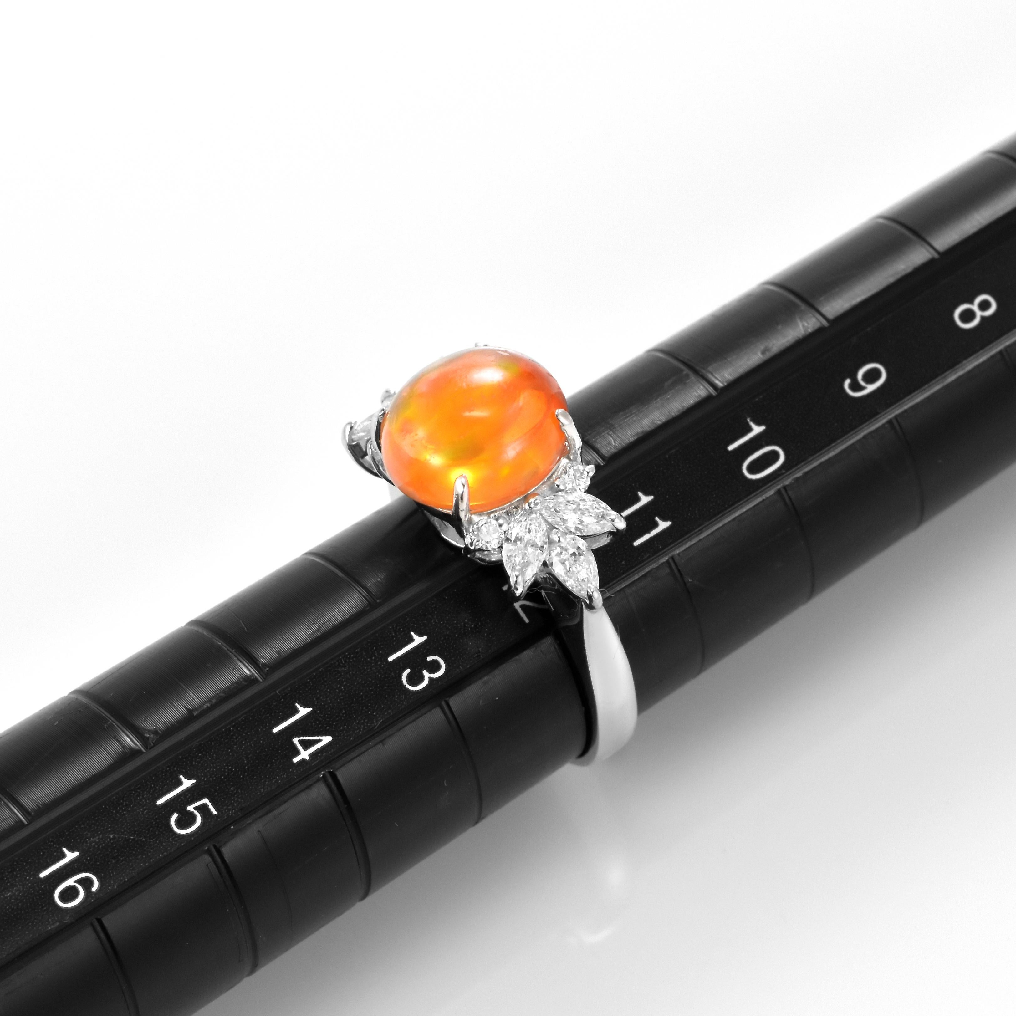 3.40 Carat Natural Caribbean Fire Opal and Diamond Ring Made in Platinum For Sale 6
