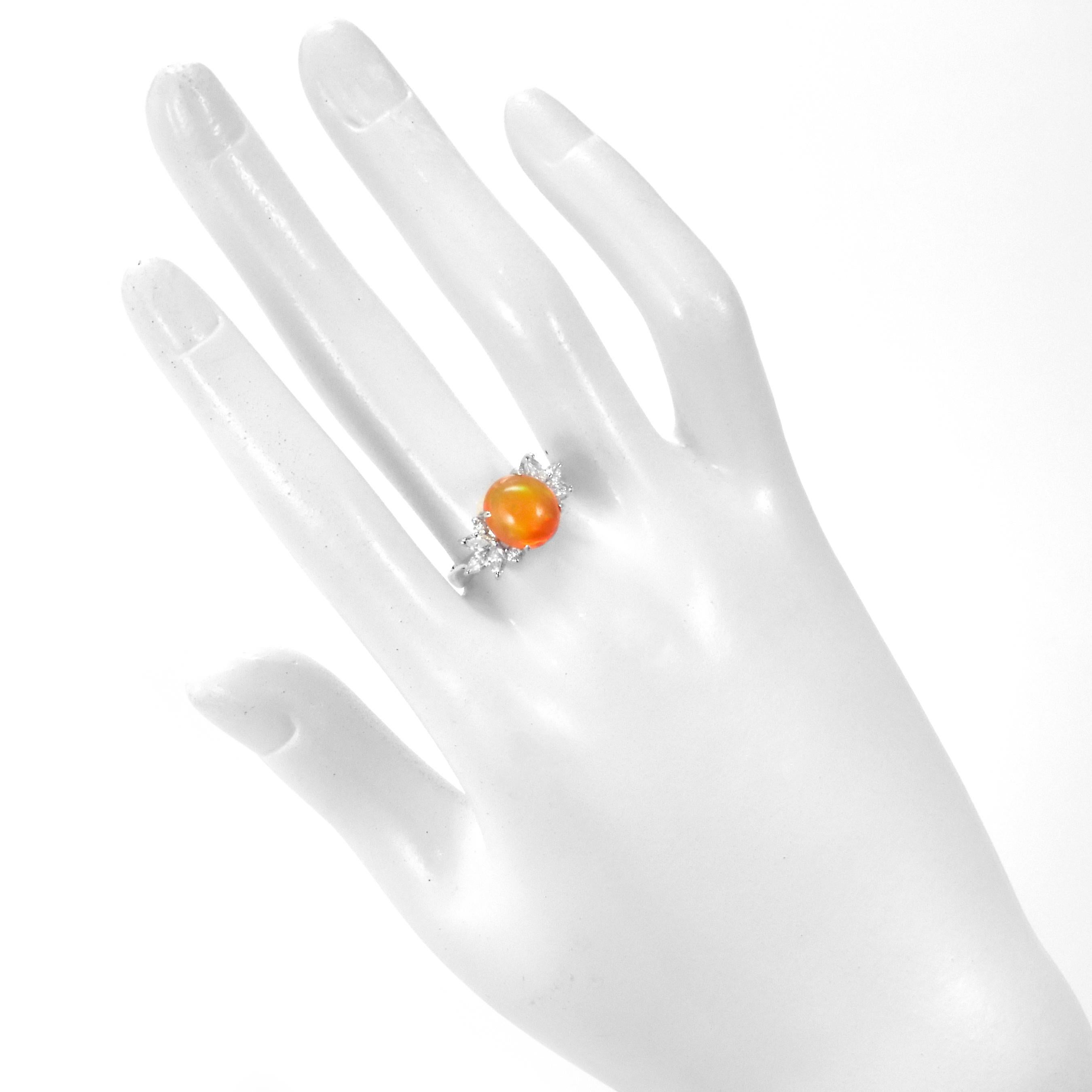 Women's 3.40 Carat Natural Caribbean Fire Opal and Diamond Ring Made in Platinum For Sale