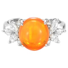 Bague en platine, opale naturelle des Caraïbes feuillus de 3,40 carats et diamants