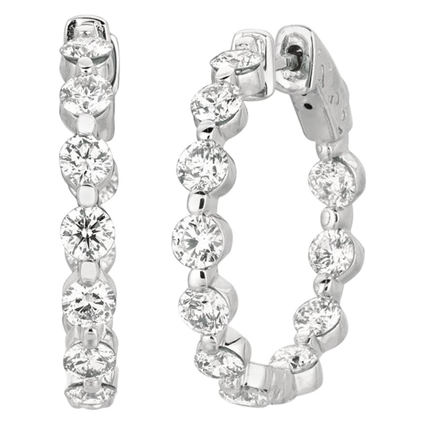 3.40 Carat Natural Diamond Hoop Earrings G SI 14 Karat White Gold 15 Points Each For Sale