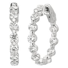 Pendientes de aro de diamante natural de 3,40 quilates G SI de oro blanco de 14 quilates 15 puntos cada uno