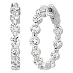 3.40 Carat Natural Diamond Hoop Earrings G SI 14 Karat White Gold 15 Points Each