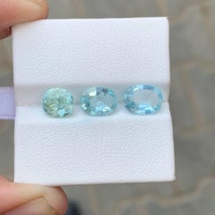 3.40 Carat Natural Loose 3 Piece Light Blue Aquamarine Oval Cut African Gemstone